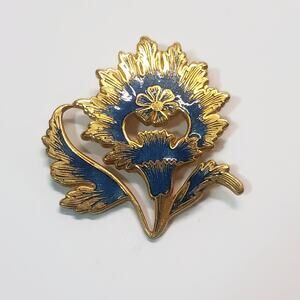 MMA Museum of Modern Art Gold Tone Indian Mughal Blue Enamel Floral Pin Pendant